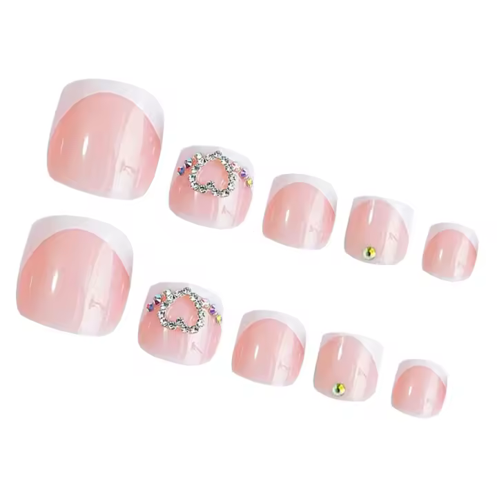 Uñas postizas rosas con diamantes de imitación, Uñas postizas ultraflexibles de larga duración para vestido de niña caliente a juego - 1