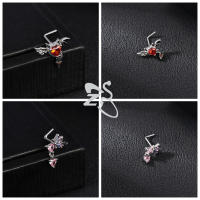 ZS-Piercing de nariz de acero inoxidable en forma de L, Perno de Nariz de cristal CZ brillante, flor, mariposa, forma de corazón, 20G, 1 pieza - details 2