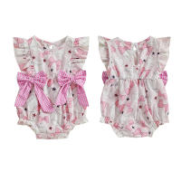Pudcoco bebé niña mameluco verano sin mangas cuello redondo béisbol estampado Bowknot mono recién nacido mono - details 5