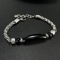 Pulsera vintage de moda para hombre – Piedra de ojo de tigre y cadena de acero inoxidable – Joyería de acero de titanio - details 6