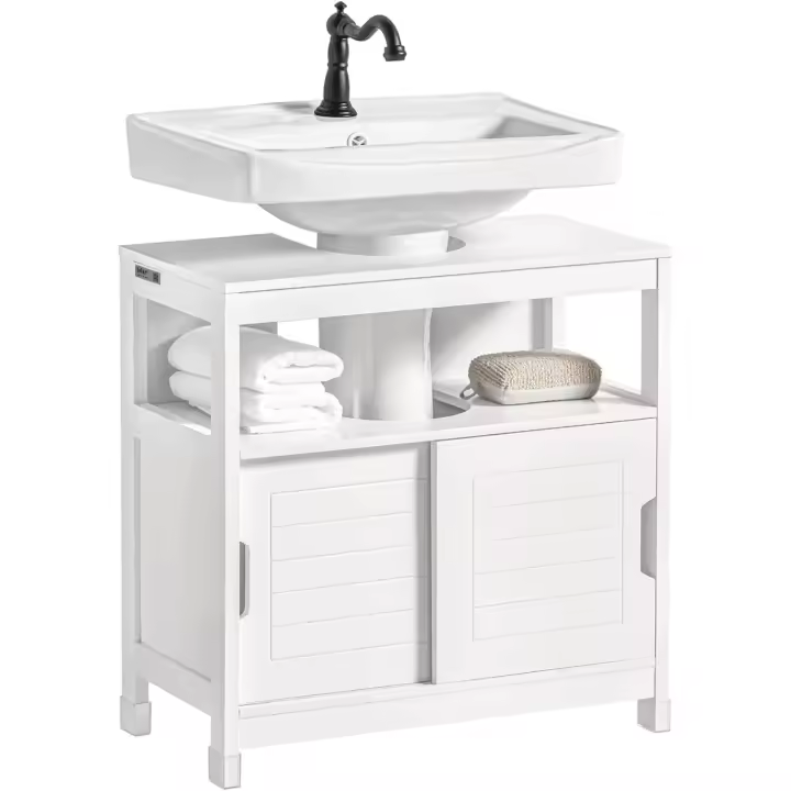 Armario de Baño de Suelo 1 Estante y 2 Puertas Correderas Blanco 60 x 30 x 60 cm - 1