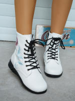 Botas cortas de cuero bordadas para mujer, zapatos planos al tobillo, deportivos, de mezclilla, estilo Chelsea, a la moda, invierno, 2023 - details 1
