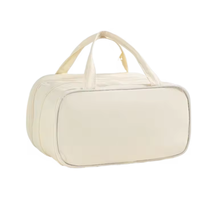 Bolsa de maquillaje de mano dividida de tres capas, impermeable con asa, bolsa de almacenamiento de cosméticos, bolsa de aseo de gran capacidad, viaje - 1