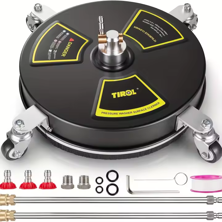 Limpiador de superficies profesional de alta presión de 15 pulgadas, 4000 PSI, con 4 ruedas móviles, conexión rápida de 1/4 de pulgada, construcción de metal duradero, incluye 2 varillas de extensión para calzadas, aceras, patios, herramientas de limpieza - 1