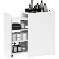 Armario de baño estrecho con cajón deslizante y ruedas, mueble de baño con 3 compartimentos, mueble auxiliar para espacios pequeños, 47x30x66,5 cm, blanco - details 0