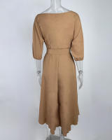 2025 primavera ropa de mujer europea y americana correa cintura temperamento vestido de hombro inclinado - details 14