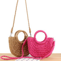 2025 nuevo estilo simple popular bolsa tejida de cuerda de papel semicircular bolsa tejida a mano de playa bolsa de mujer de vacaciones - details 2