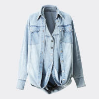 Chaleco de cuello halter, camisa de mezclilla 2025, moda femenina, manga larga, top casual de calle con cuello vuelto - details 3