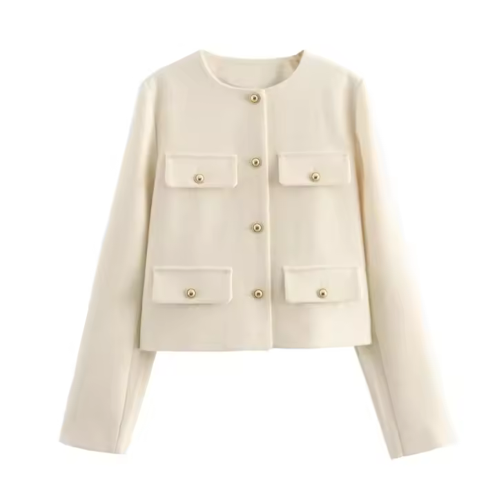Chaqueta corta, decoración plegable, cuello redondo multifuncional, informal y a la moda, adecuada para mujer, nueva vino - 1