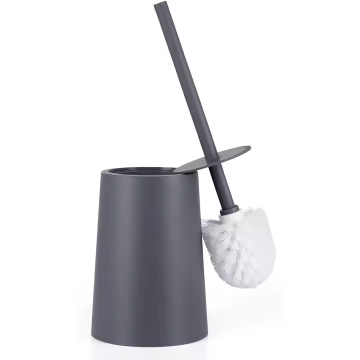 Cepillo de inodoro gris con soporte Cepillo de inodoro gris Cepillo de inodoro de plástico y Soporte para Baño - 1
