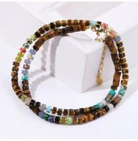 Collar llamativo de ojo de tigre y cristal, cadena ajustable con cuentas multicolores, regalo de joyería de piedra natural curativa para mujeres - details 2