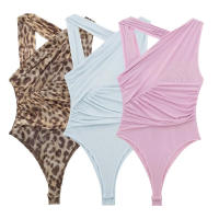 TRAFZA-Tops de verano para mujer, monos asimétricos sexys, cuello inclinado, sin mangas, ahuecados, pliegues, decoración - details 1