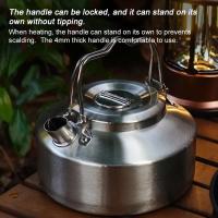 Hervidor de agua de acero inoxidable para exteriores con mango de bloqueo, cafetera portátil colgante para acampar, cocina para picnic, tetera de 1L, cocina - details 8