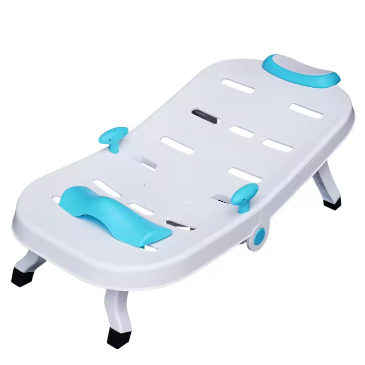 Silla de champú plegable para bebé, cubierta antideslizante para pies, material PP azul, capacidad de soporte fuerte - 1