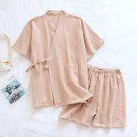 Conjunto de pijama de 2 piezas para pareja japonesa, hilo de algodón fino, pantalones cortos de manga corta, kimono para hombre y mujer, decoración del hogar - details 1