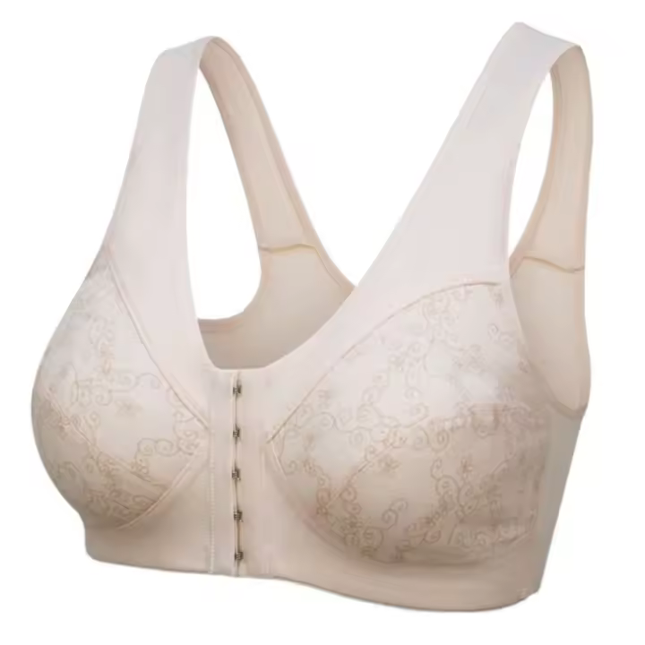Sujetador fino suave con botón frontal, Tirantes anchos de talla grande, sujetador sin aros para mujer, ropa íntima sin costuras para ancianos - 1