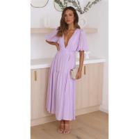 Vestido de verano con cuello en V para mujer, vestidos casuales de manga corta - details 3