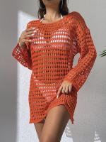 Elegante Cubierta de Punto con Cuello Redondo y Manga Larga Vestido de Playa de Ligero para Verano con Diseño Hueco, Protección Solar, Tela Transpirable - details 26