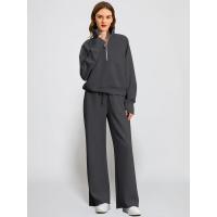 Conjunto casual de dos piezas para mujer: sudadera extragrande con media cremallera y pantalones deportivos de pierna ancha - details 52