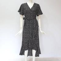 Flores de playa sexy para mujer, volantes estampados de gasa larga bohemia, vestido de escote informal con cuello con cuentas y apertura de verano - details 10