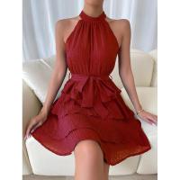Primavera Verano nueva ropa de mujer europea y americana sin mangas empalmado con cuello de borde con volantes vestido de fiesta regalo - details 2