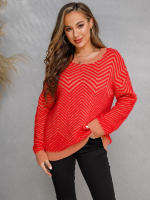 Suéter informal de manga larga para mujer, Jersey de punto de cuello redondo liso, Tops sueltos, moda de otoño - details 7