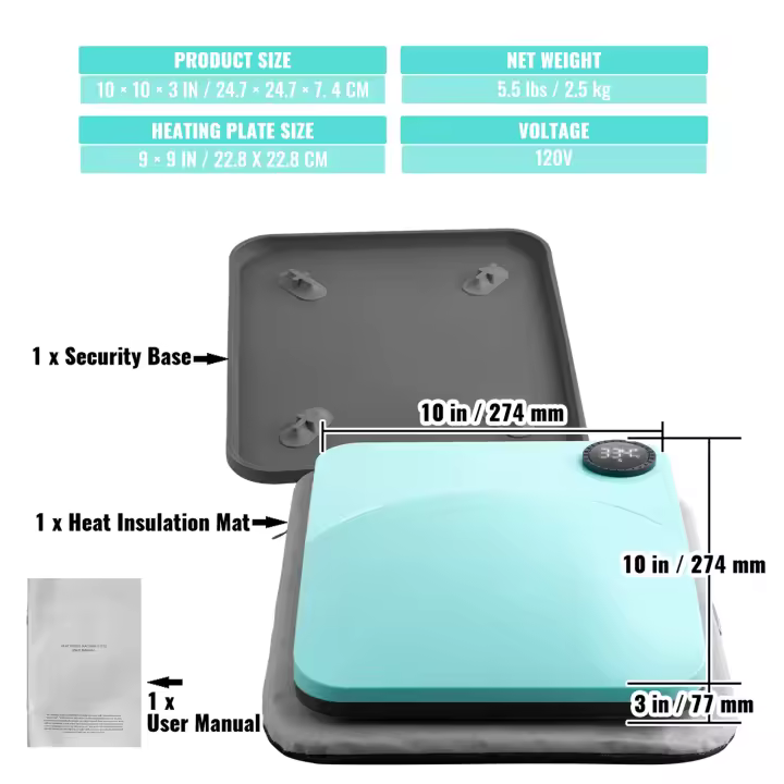 Máquina de prensado en caliente portátil SucceBuy: transferencia por sublimación recubierta de teflón para camisetas y bolsos - 1