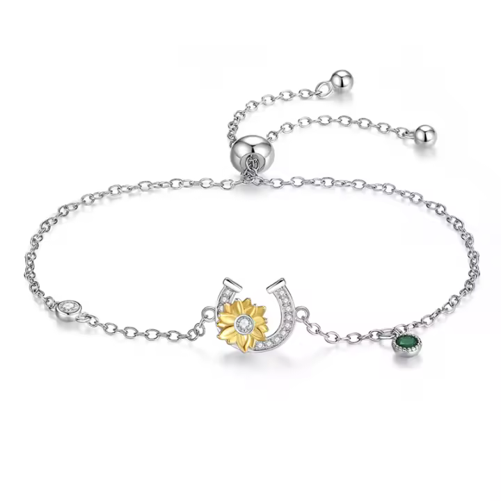 Pulsera con dijes en forma de U de girasol de Plata de Ley 925, dijes de cuentas, colgantes, joyería fina para mujeres y niñas - 1