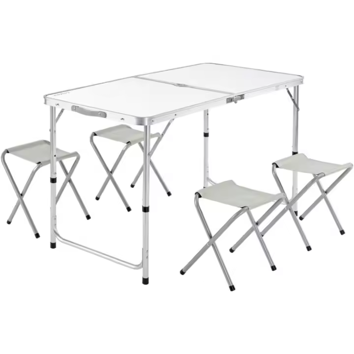 Casaria Aluminio Plegable XXL 4 taburetes Plegables función Maleta Camping Transporte fácil Gris/Blanco jardín - 1