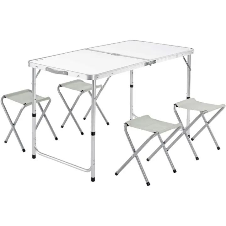 Casaria Aluminio Plegable XXL 4 taburetes Plegables función Maleta Camping Transporte fácil Gris/Blanco jardín - 1