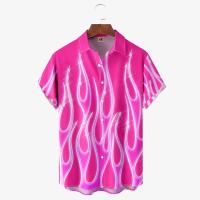 Camisas Hombres, Vintage 3D Moda Red Flame Hawaiian Summer, Camisa de manga corta de gran tamaño para hombres 2023 - details 8