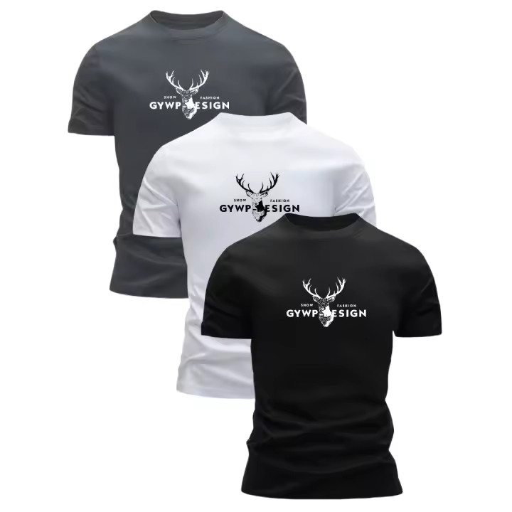 Paquete de 3 camisetas 100% algodón para hombre, camisetas informales de manga corta con cuello redondo y estampado de alfabeto con apliques, ropa de verano transpirable absorbente para el sudor, tejido de punto ligeramente elástico, 180 g/m² - Negro, Bla - 1