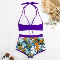 Bikini abierto con estampado de hojas retro en talla grande, conjunto de traje de baño de dos piezas con correas estables para mujer - details 71