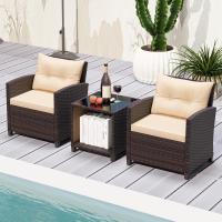 Conjunto de jardín exterior de ratán de 3 piezas, 1 mesa auxiliar de vidrio templado y 2 sillas con cojines, muebles de jardín terraza balcón exterior (negro) - details 33