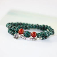 Pulsera elástica de tubo de plata antigua con piedra Natural multicolor, cuentas semipreciosas Retro, pulsera con dije de flor hecha a mano, joyería - details 1