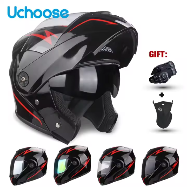 Casco de moto con lente de doble capa, modular de seguridad abatible, unisex con visera, homologado DOT - 1