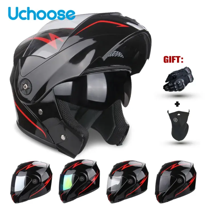 Casco de moto con lente de doble capa, modular de seguridad abatible, unisex con visera, homologado DOT - 1