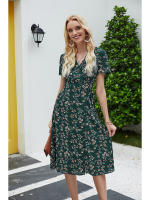 Summer floral print women boho short sleeve v neck split elegant a line party beach dress - details 25