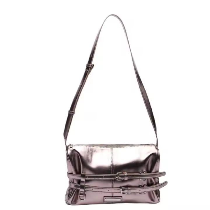 Doble correa plisada correa de lazo bolsa bajo el brazo,,Bolso de hombro de las mujeres,Bolsa de motorista de la vendimia - 1
