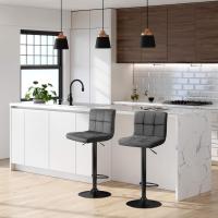 Terciopelo y Altura Ajustable, Taburete de Cocina Giratorio con Respaldo y Reposapiés, Metal, Gris Oscuro - details 3