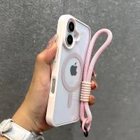 Funda de lujo con cordón transparente para teléfono Magsafe para iPhone 16 15 14 13 12 11 Pro Max, funda trasera con correa para muñeca y armadura a prueba de golpes - details 1