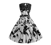 Lace patchwork floral print women summer 50s 60s elegant dress - details 78