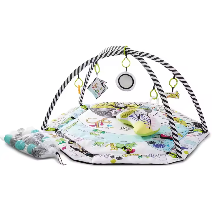 Gimnasio para bebé, Alfombra para niños, Tapete bebé, 7 Juguetes, 20 pelotas, 2 Arcos, Con accesorios, para bebé, Multifuncional, Piscina seca, Multicolor - 1