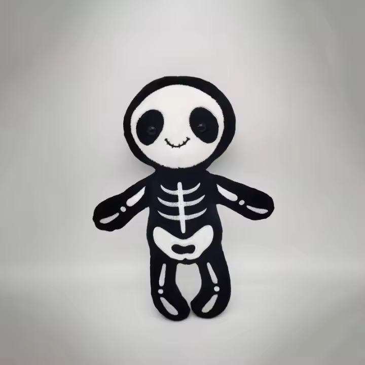 Lindo esqueleto gráfico de peluche de 12 pulgadas cráneo animal de peluche Navidad Halloween decoración de felpa regalo de cumpleaños para niños, negro - 1