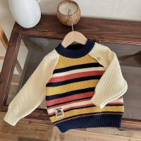 Pulóver de Algodón para Niño Pequeño Rayas Arcoíris, Cuello Redondo, Abrigo de Punto Desgarrado - details 6