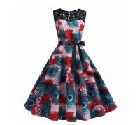 Lace patchwork summer women a line elegant vintage party dress with belt - details 65