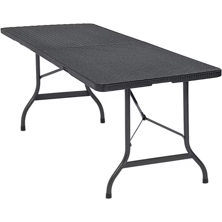 Mesa Plegable de Plástico Efecto Ratán 180x75x73cm Multifuncional Portátil con Asas Resistente a la Intemperie - 1