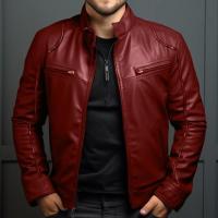 Chaqueta de Cuero de Motocicleta para Hombres en Primavera-Verano Cuello Alto, Estilo Punk, Ligero - details 6