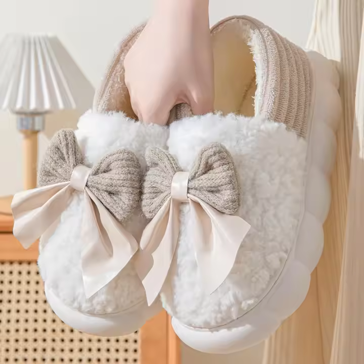 Zapatillas de mujer de algodón, zapatos de suela gruesa para casa, parejas cálidas, encaje, antideslizantes, con plataforma plana, para - 1