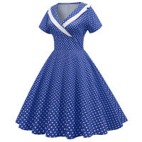 Vestido midi de línea A informal y elegante con cuello y manga corta para fiesta de lunares de verano para mujer - details 30